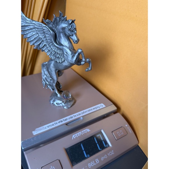 Vintage Pewter Pegasus Figurine Rearing Winged Horse Crystal Ball Fantasy Decor - Picture 10 of 10